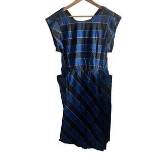 Vintage dress staurt allen blue, black checkerboard size med 16